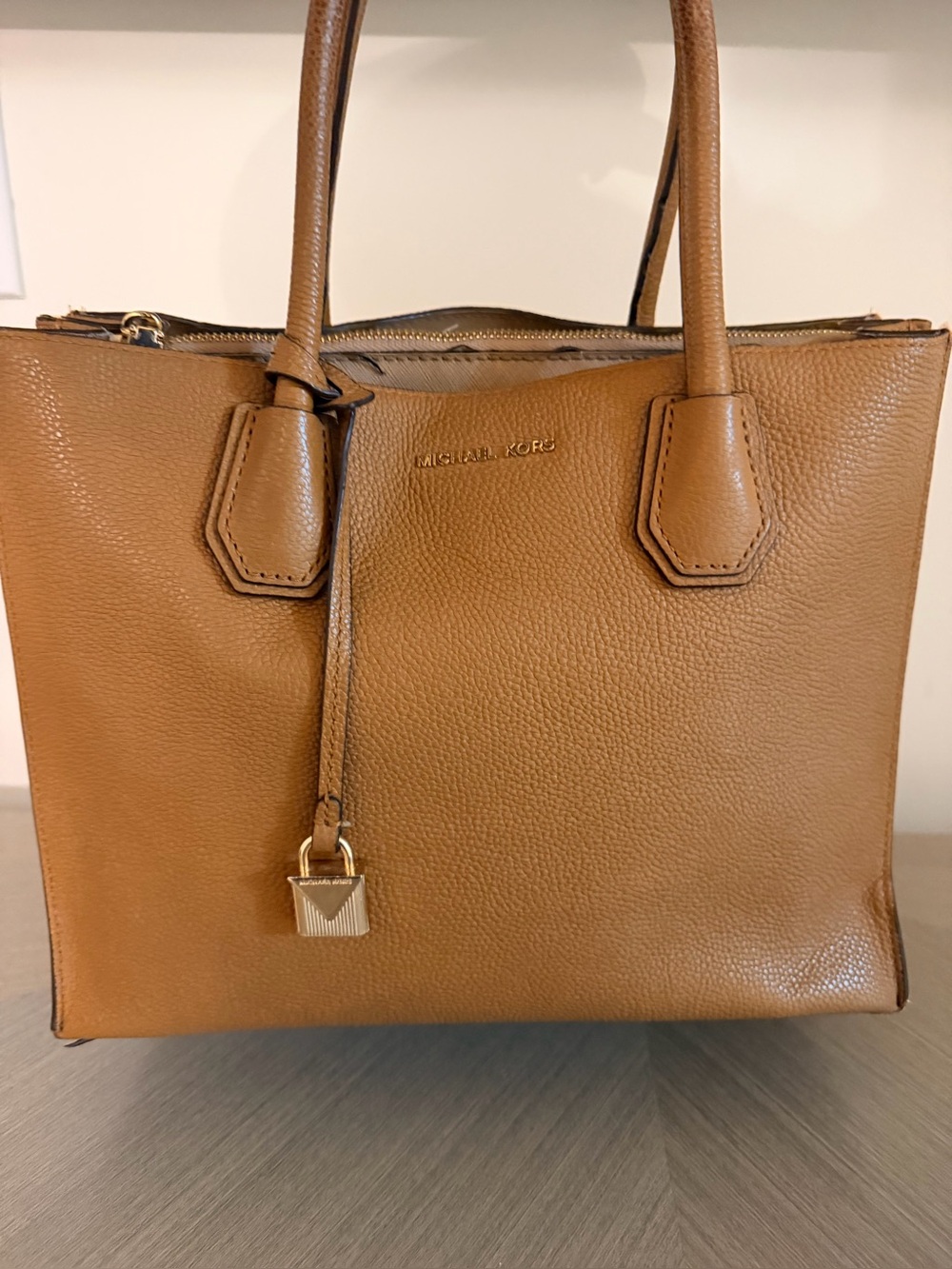 Michael Kors Brown Pebbled Leather Tote with Gold Hardware